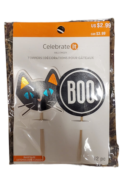 CELEBRATE IT HALLOWEEN TOPPERS, BOO, CATS 12pc