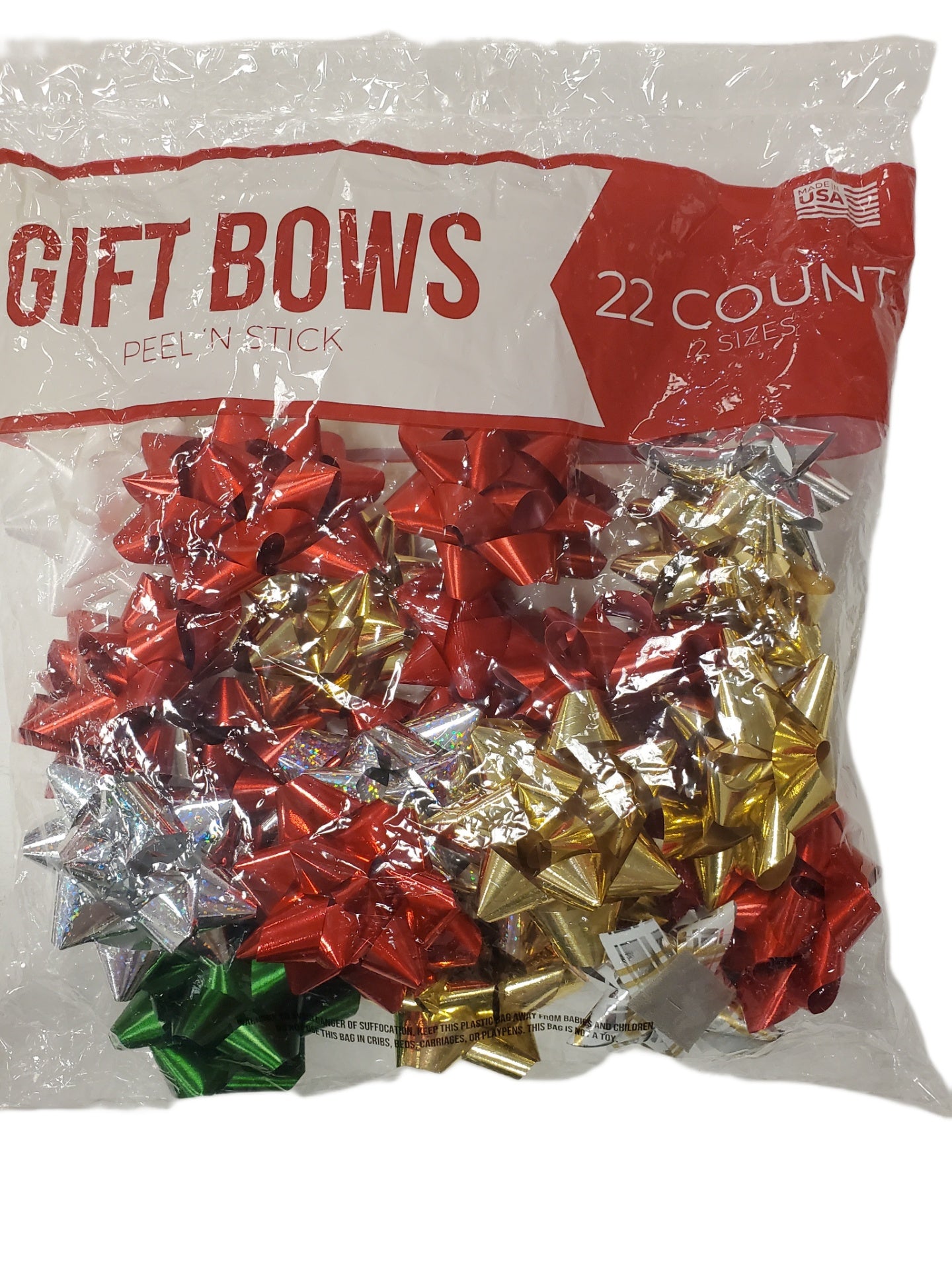 GIFT BOWS PEEL N STICK, 2 SIZES, 24 COUNT, MADE IN USA