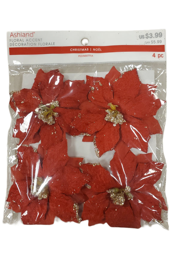 Red Poinsettia Floral Accent Home Decor