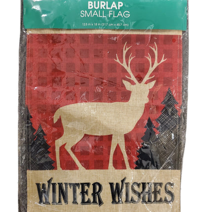 Winter Wishes Burlap Buck Flag 12.5x18in Home Decor