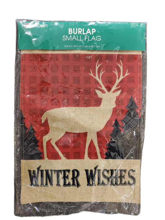 Burlap Small Flag 12.5 X 18 in, Buck, Winter Wishes