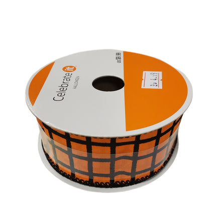 Wired Ribbon 1.5" x 25ft - Halloween Orange Plaid by Celebrate It