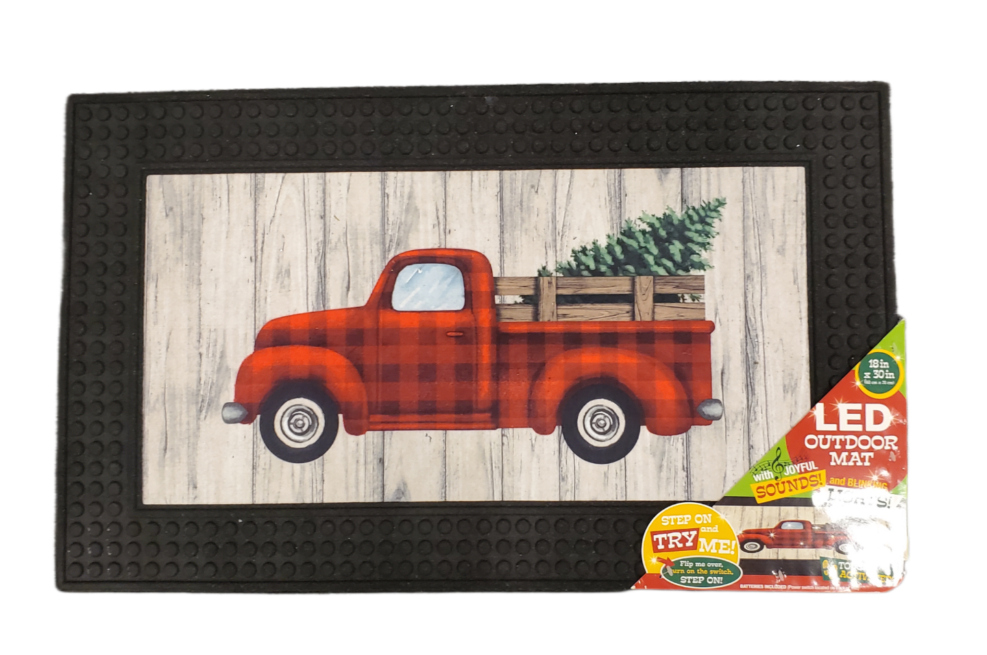 LED, MUSICAL, HEAVY DUTY OUTDOOR, RUBBER MAT 18 X 30 in RED TRUCK