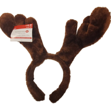 Reindeer Antlers Head Band Fuzzy Brown