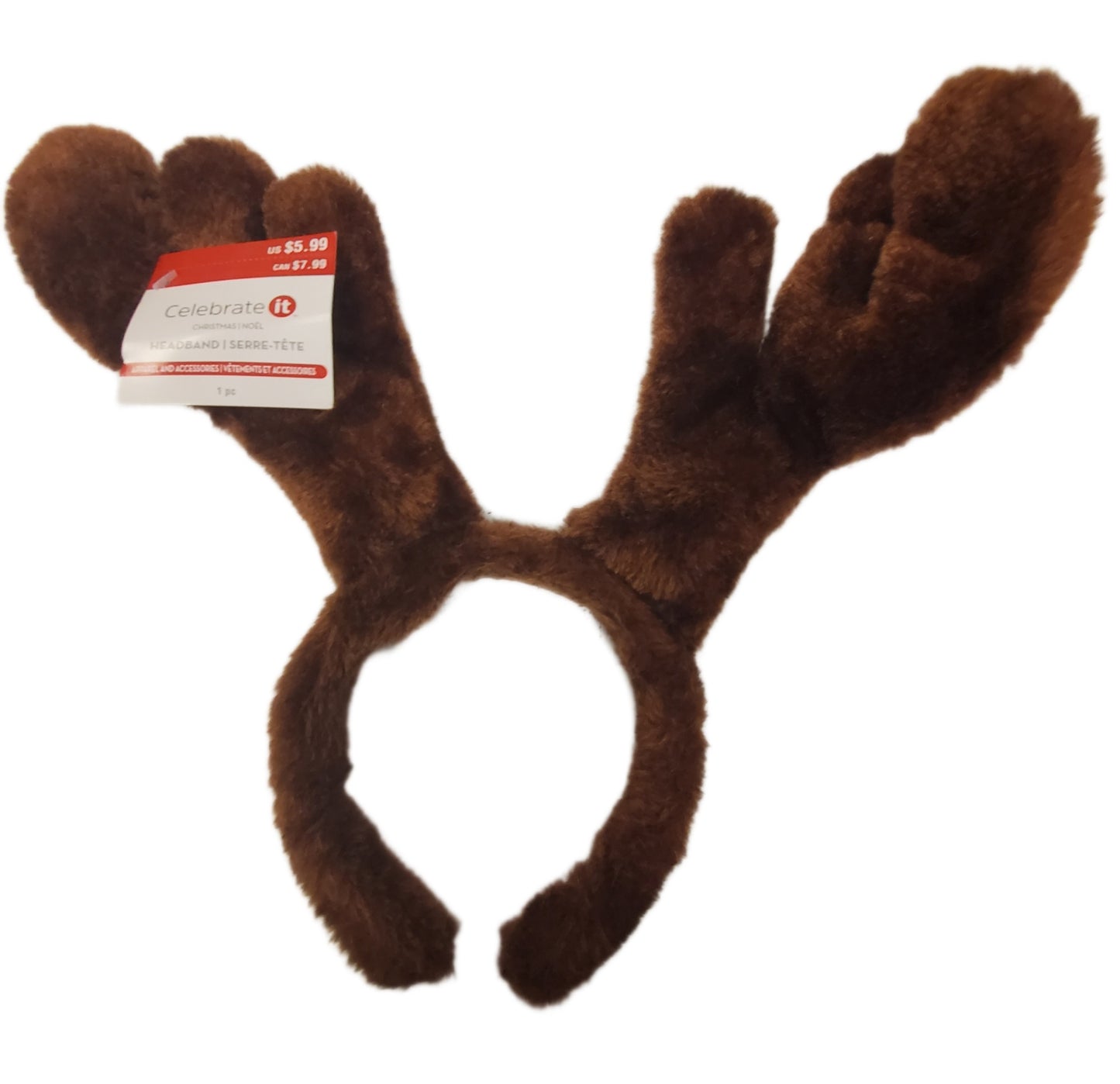 Reindeer Antlers Head Band Fuzzy Brown