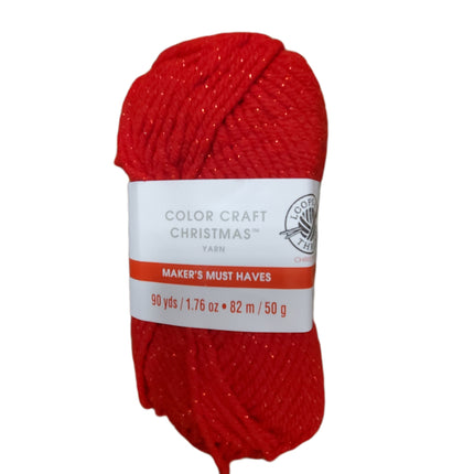 Loops & Threads Red Metallic Color Craft Christmas Yarn 90 Yards