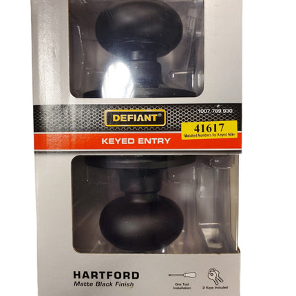 Matte Black Defiant Hartford Keyed Door Knob