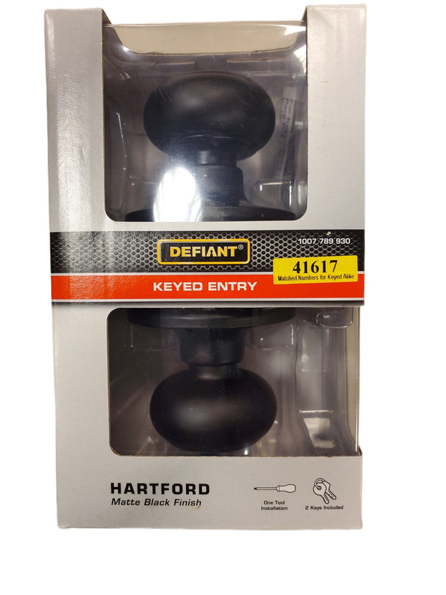 Matte Black Defiant Hartford Keyed Door Knob