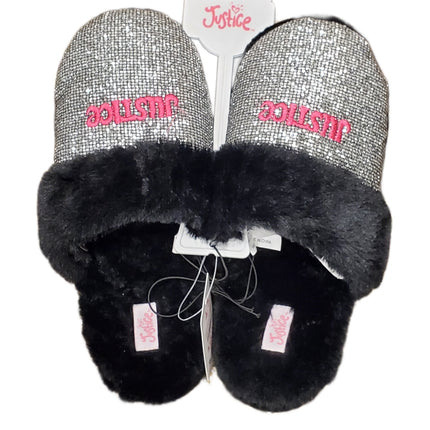 Super Soft Girls Justice Slippers SILVER SPARKLE