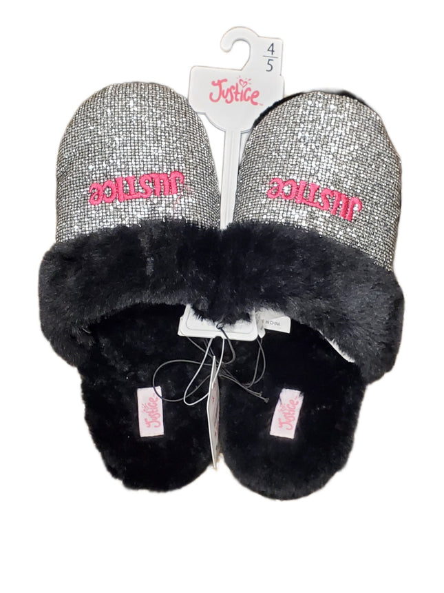 Super Soft Girls Justice Slippers SILVER SPARKLE