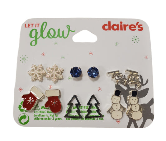 Claire's Let It Glow Christmas Stud Earrings 6 Pairs Pack NWT