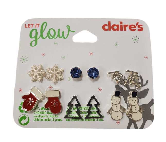 Christmas Stud Earrings 6-Pack - Claire's Let It Glow