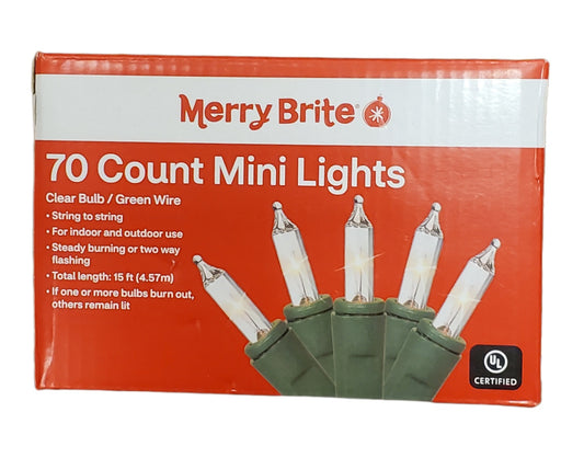 CHRISTMAS LIGHTS INDOOR-OUTDOOR 14 LIGHTED FEET 70 MINI LIGHTS