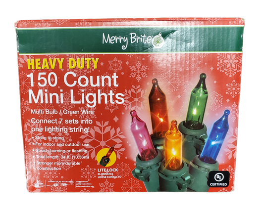 HEAVY DUTY CHRISTMAS LIGHTS INDOOR-OUTDOOR 34 ft, 150 MINI LIGHTS