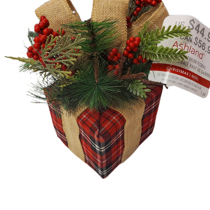 Plaid & Burlap Decorated Tissue Box Cover Square