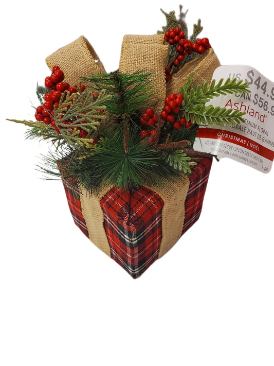 Plaid & Burlap Decorated Tissue Box Cover Square