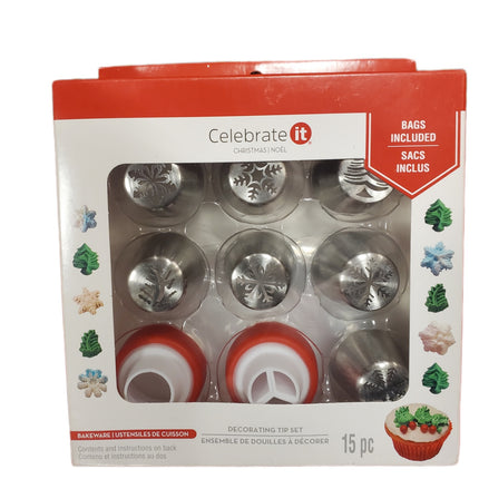 15-pc Christmas Decorating Tip Set with Bags