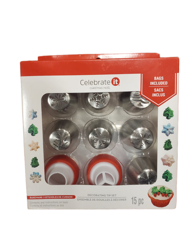 15-pc Christmas Decorating Tip Set with Bags