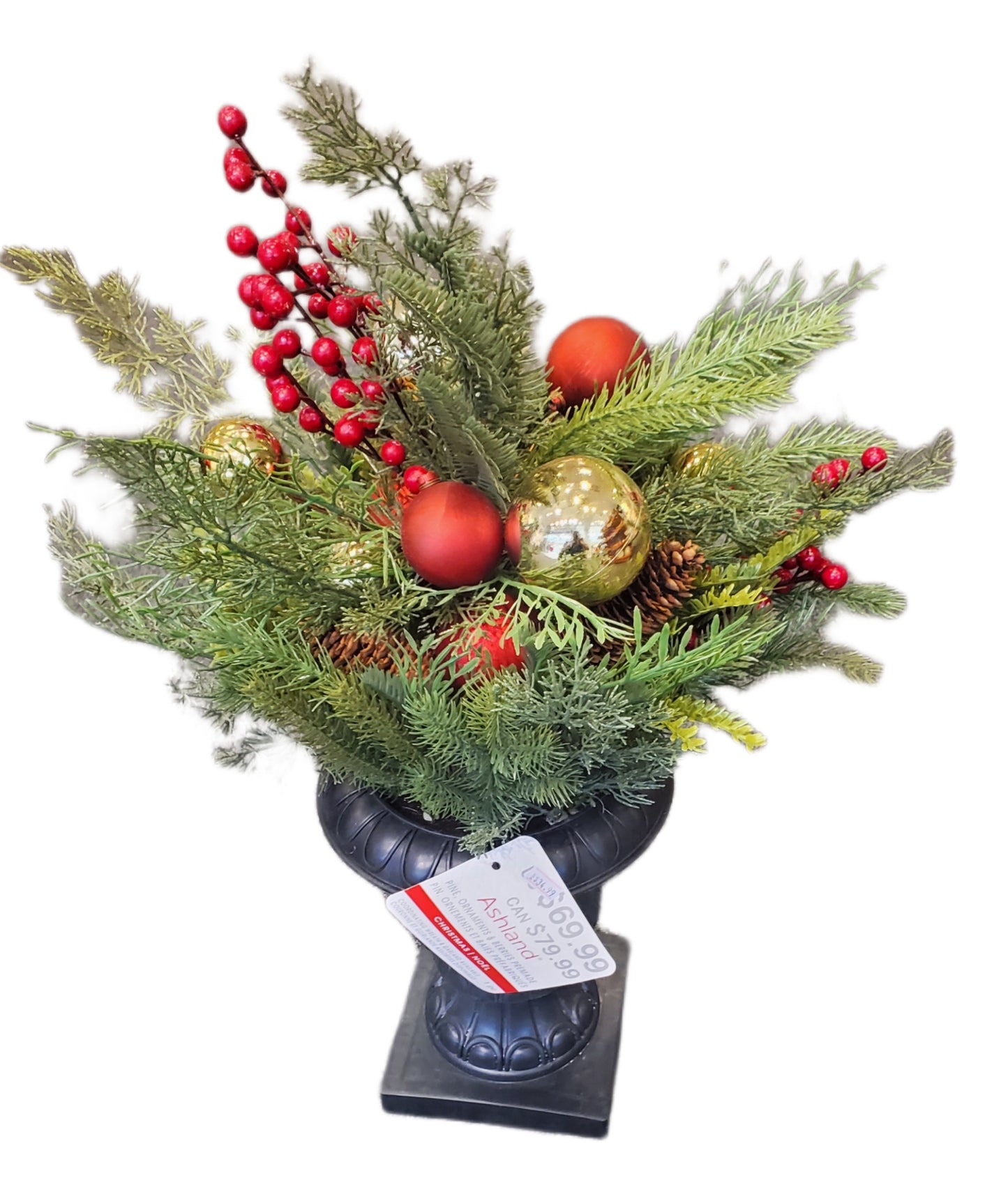 ASHLAND PINE ORNAMENTS & BERRIES IN VASE