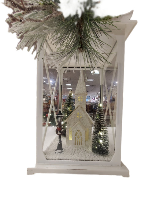 ASHLAND LIGHT UP LARGE WHITE LATERN DESIGNER PREMIUM CHRISTMAS LED TABLETOP DECOR