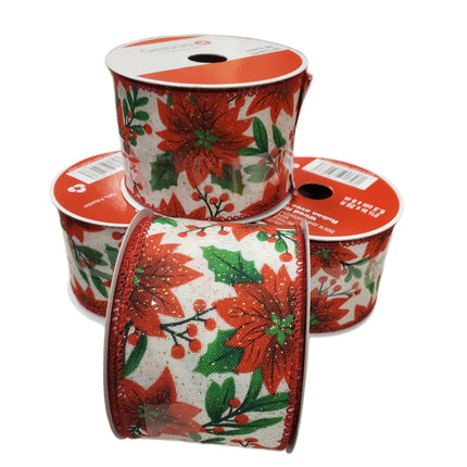 Wired Ribbon 2.5" x 20ft Celebrate It Christmas Poinsettia