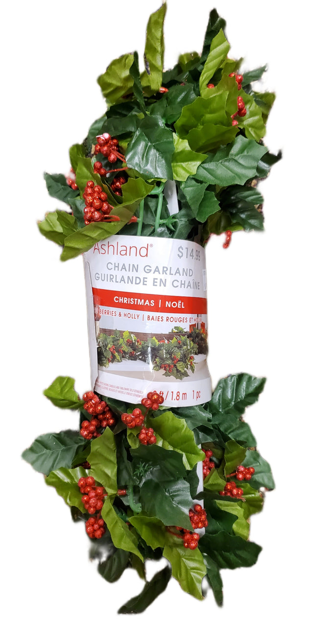 Red Berry & Holly Chain Garland - 6ft Home Decor