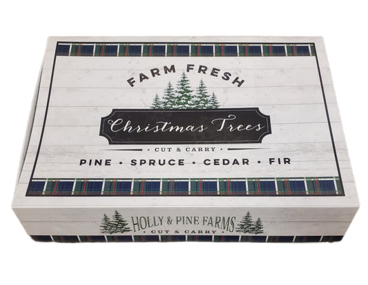 ASHLAND CHRISTMAS DECORATIVE BOX CARD BOARD HOLLY & PINE FARMS 17 X 11.5 X 5IN