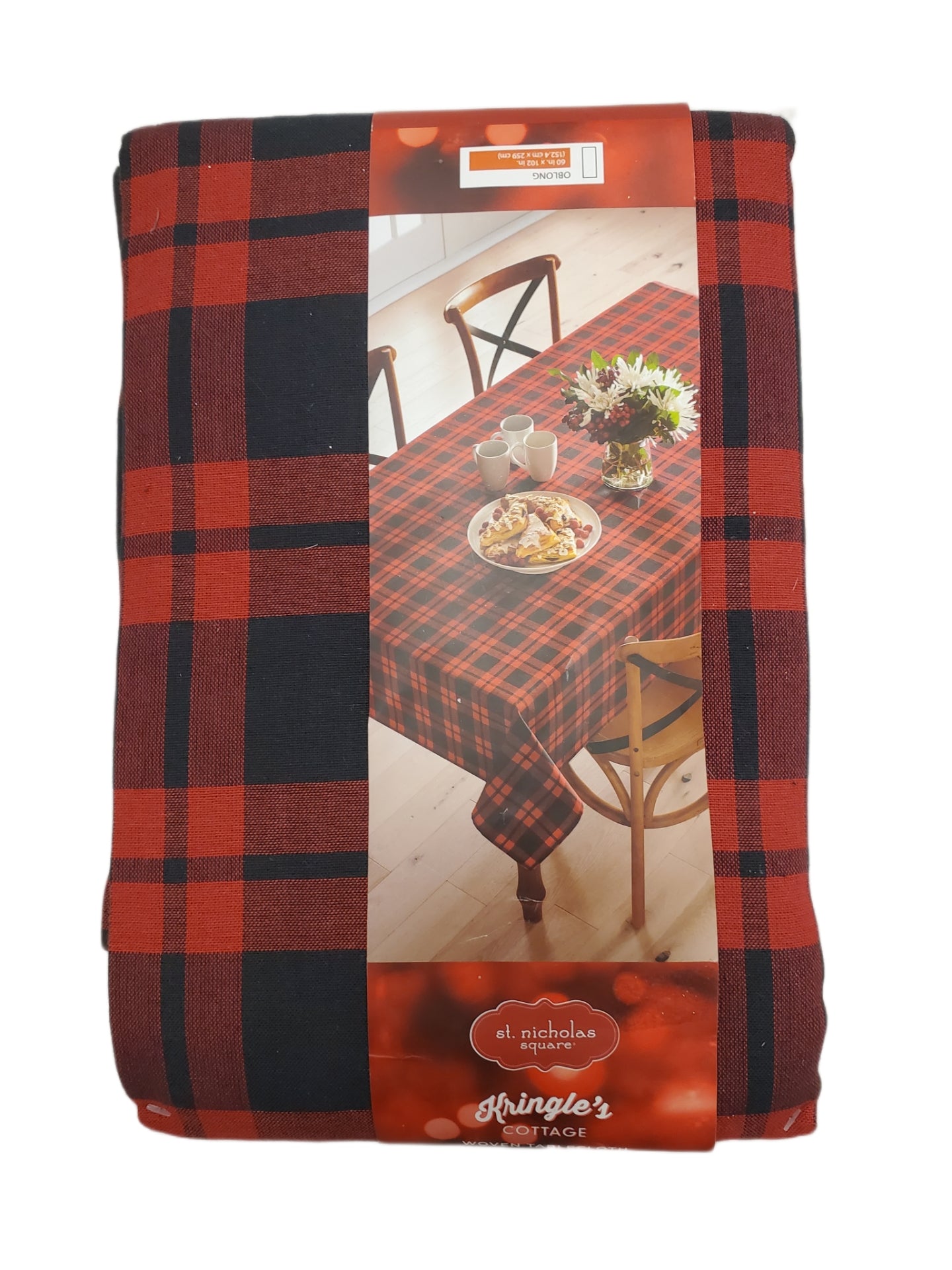 ST NICHOLAS SQUARE, KRINGLES COTTAGE WOVEN TABLE CLOTH, OBLONG 60 X 102 IN, BUFFALO PLAID