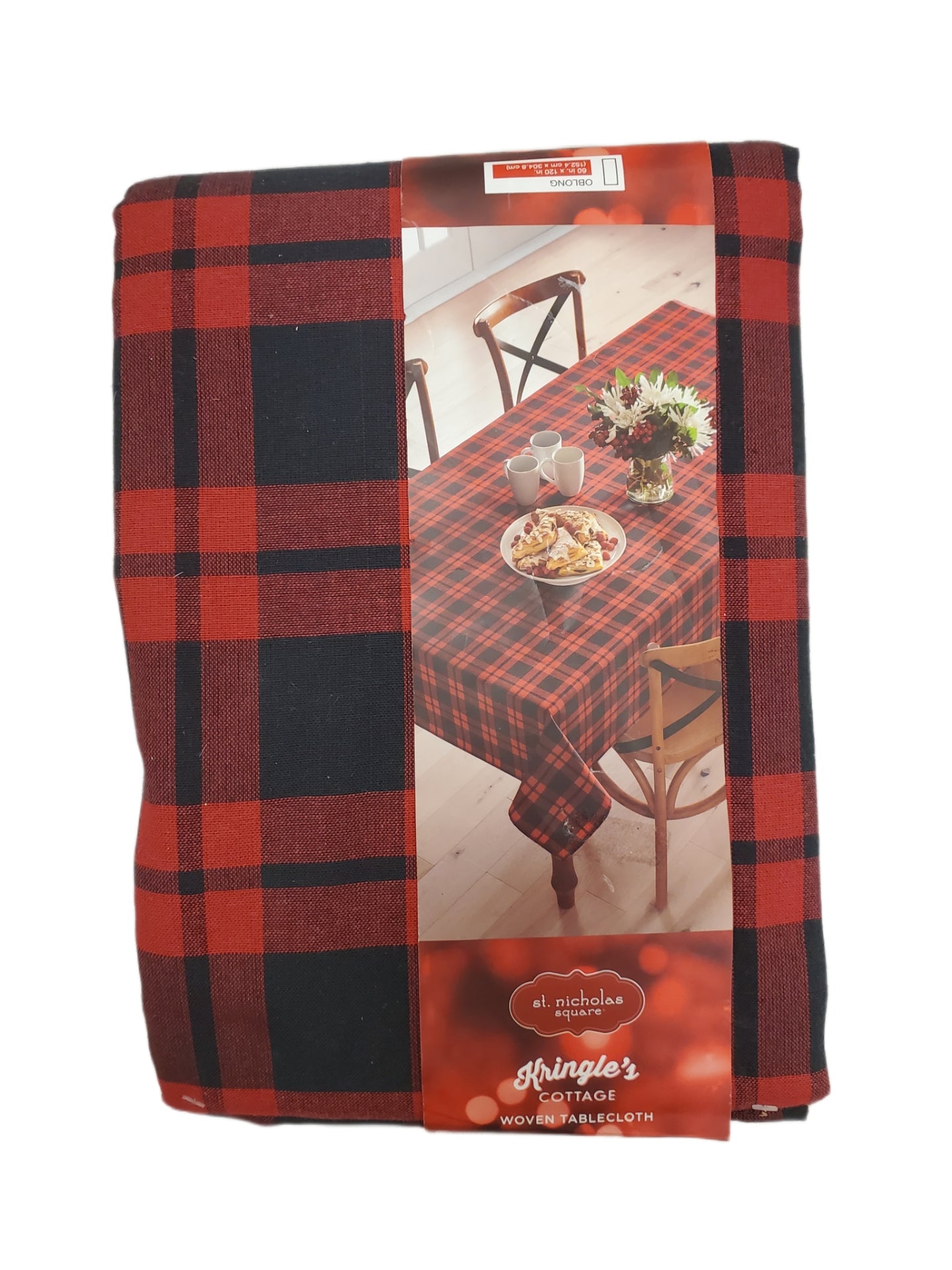 ST NICHOLAS SQUARE, KRINGLES COTTAGE WOVEN TABLE CLOTH, OBLONG 60 X 120 IN, BUFFALO PLAID