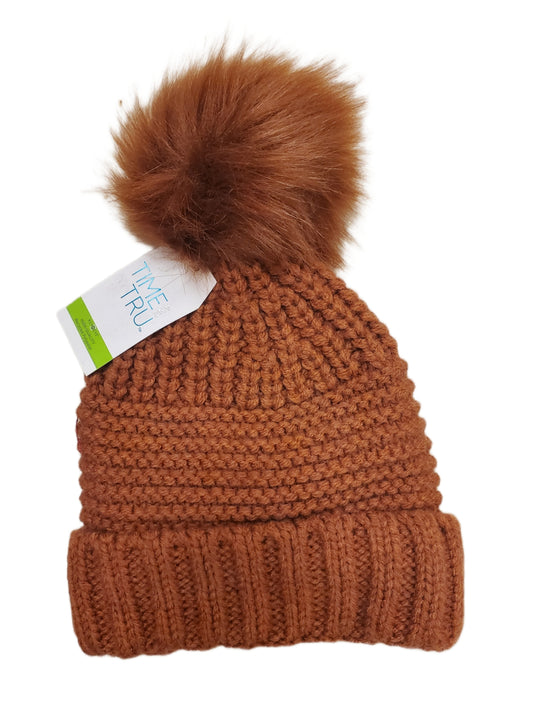 TIME AND TRU, TT BEANIE WITH POM, BROWN, ONE SIZE FITS MOST