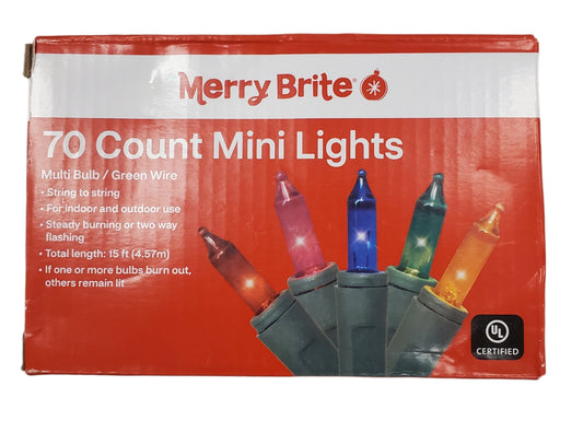 CHRISTMAS LIGHTS INDOOR-OUTDOOR 14 LIGHTED FEET 70 MINI LIGHTS MULTICOLOR