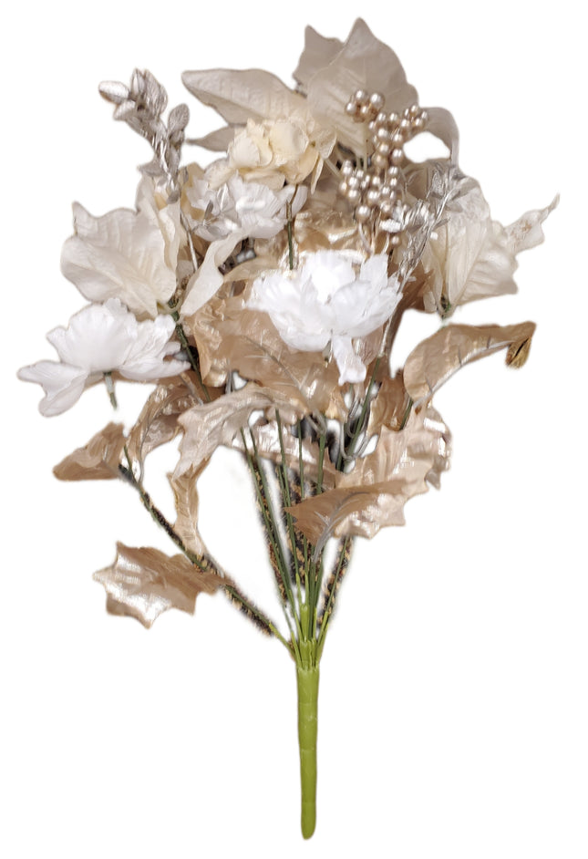 21" Ashland Christmas Decor Spray: White, Silver & Gold