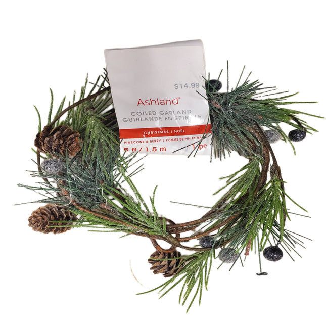 Ashland 5ft Evergreen and Pine Cones Christmas Coiled Garland Decor