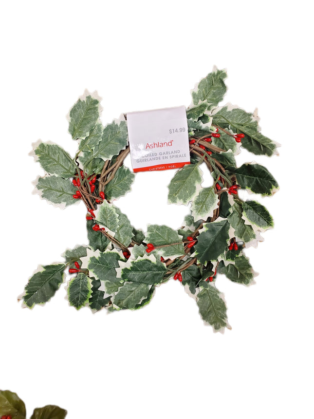 5ft Holly Coiled Garland - Christmas Home Decor