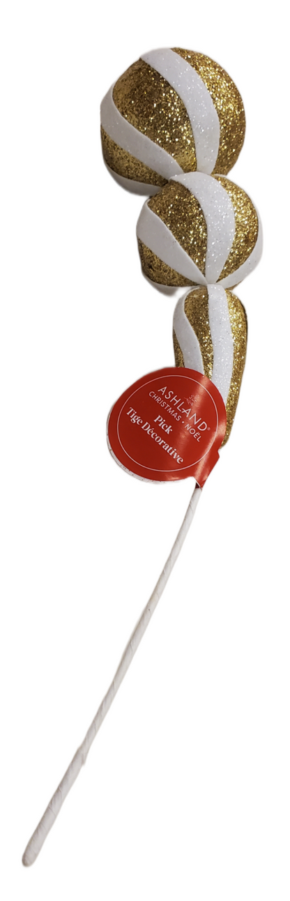 12" Ashland Gold & White Christmas Craft Pick