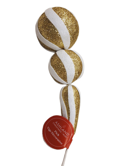12" Ashland Gold & White Christmas Craft Pick