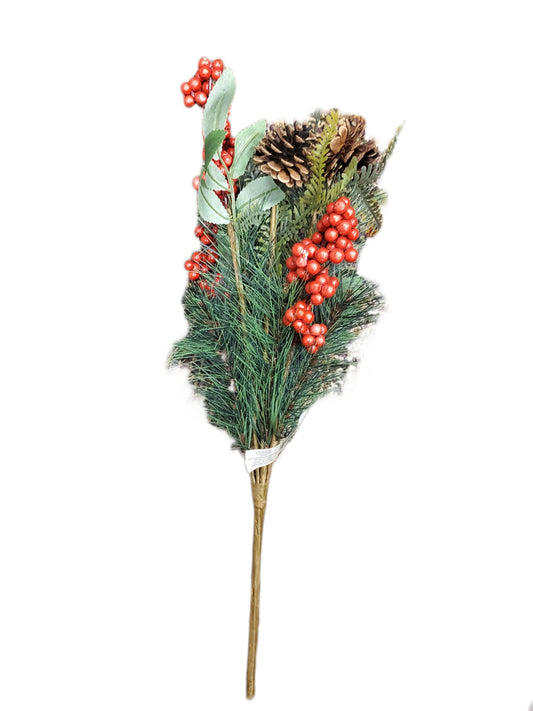 ASHLAND CHRISTMAS DECORATIVE PICK 21 in SPRAY BERRIES & PINECONES