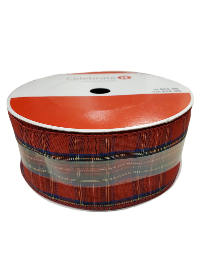 Plaid Wired Christmas Ribbon 2.5in x 80ft