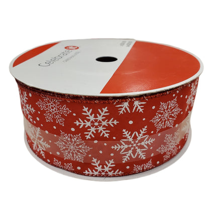 Red Snowflake Christmas Ribbon Wired 2.5in x 80ft