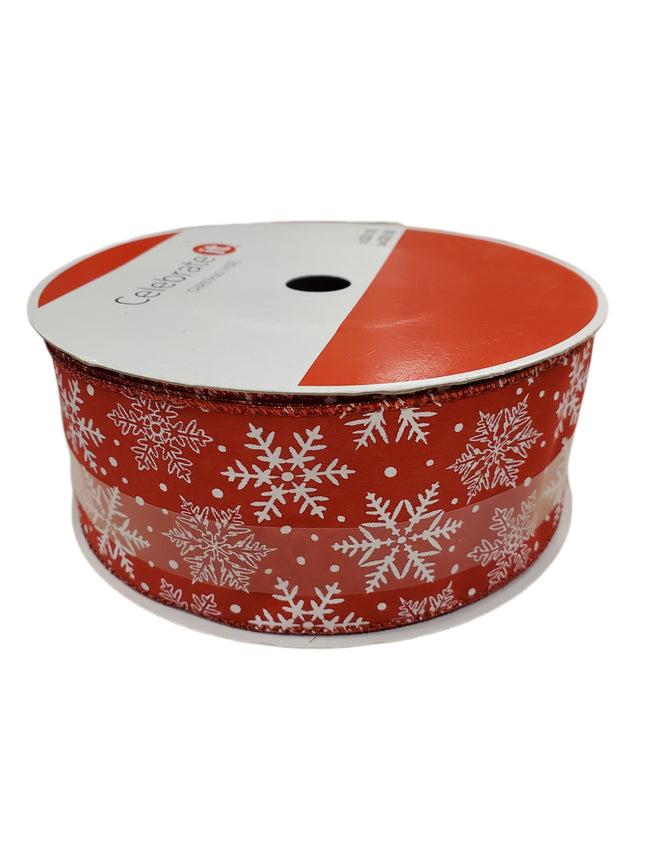 Red Snowflake Christmas Ribbon Wired 2.5in x 80ft