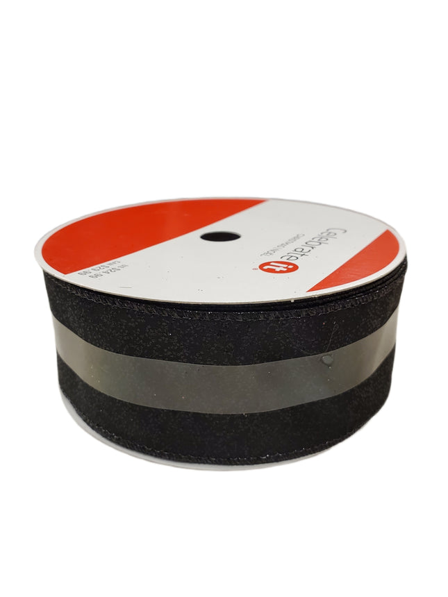 Black Glitter Wired Christmas Ribbon 2.5in x 80ft