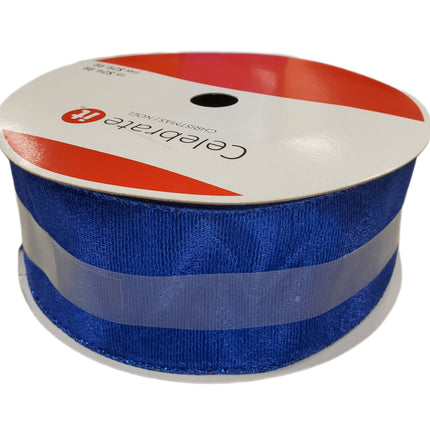 Blue Mesh Wired Christmas Ribbon 2.5" x 80 ft