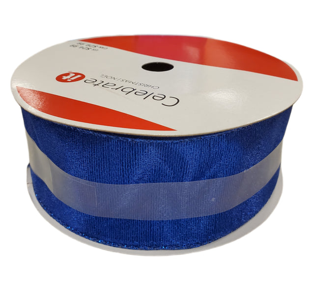 Blue Mesh Wired Christmas Ribbon 2.5" x 80 ft