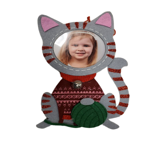 Studio Decor Kids' Grey Cat Felt Christmas Photo Ornament 8in