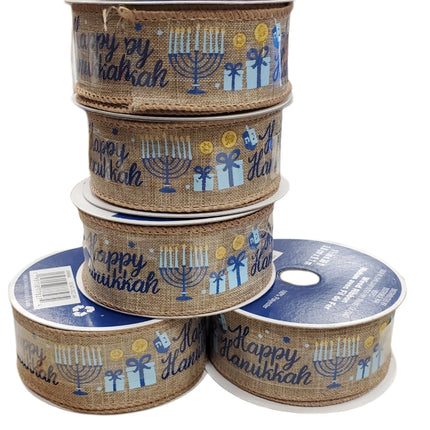Hanukkah Wired Christmas Ribbon 1.5in x 30ft