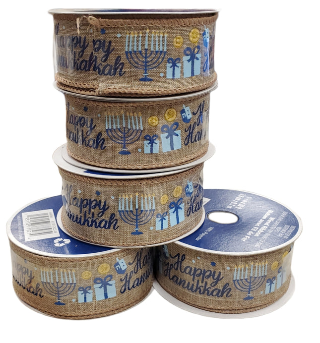 Hanukkah Wired Christmas Ribbon 1.5in x 30ft