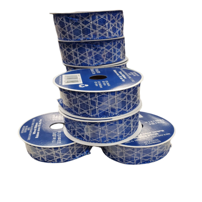 Celebrate it Hanukkah Blue, and White Wired Ribbon 1.5in x 30ft
