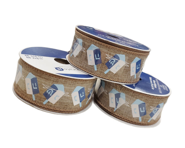 Wired Hanukkah Christmas Ribbon 1.5 in x 30 ft