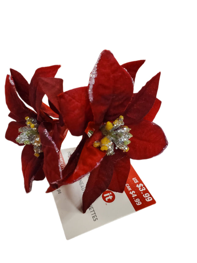 Christmas Poinsettia Napkin Rings - Set of 4