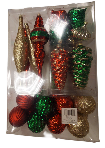 Ashland 32-Piece Red, Green and Gold Shatterproof Christmas Ornaments